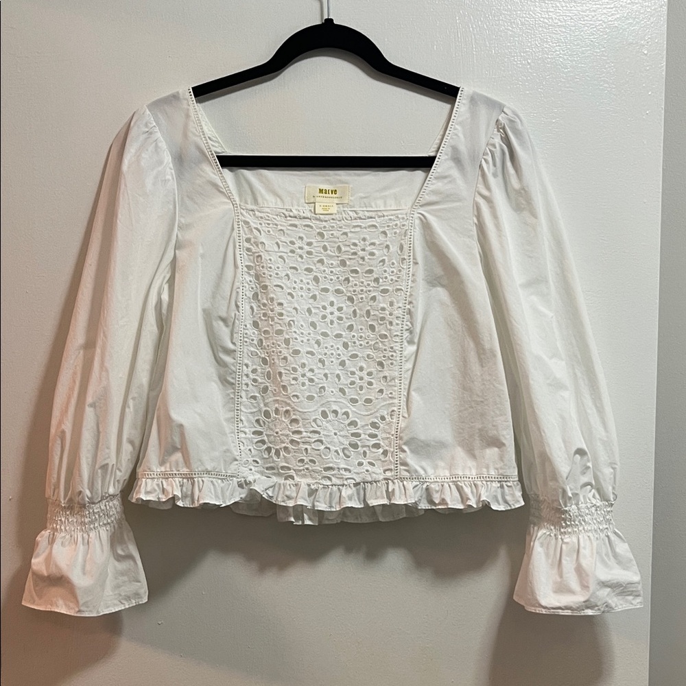 Maeve by Anthropologie White Eyelet Square-Neck Blouse